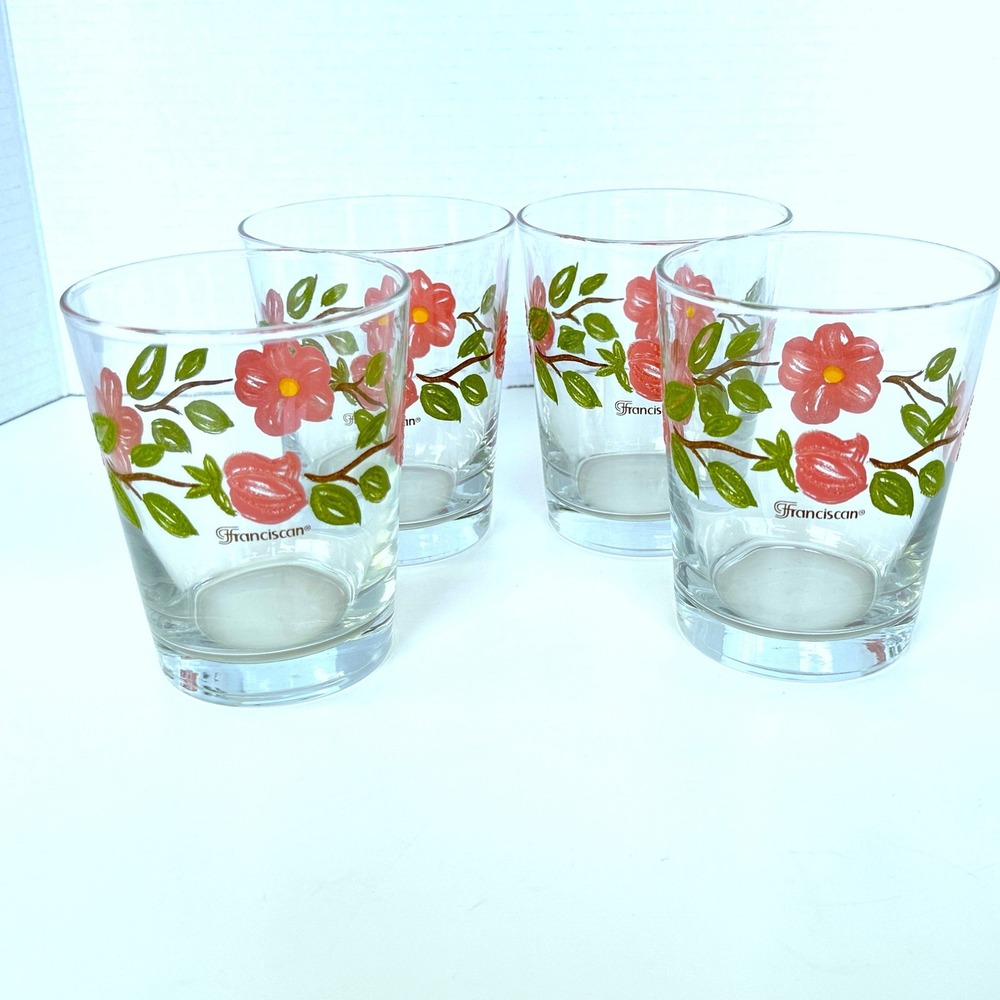 Franciscan DESERT ROSE Set of 4 Double Old Fashioned Glasses EMBOSSED Pattern